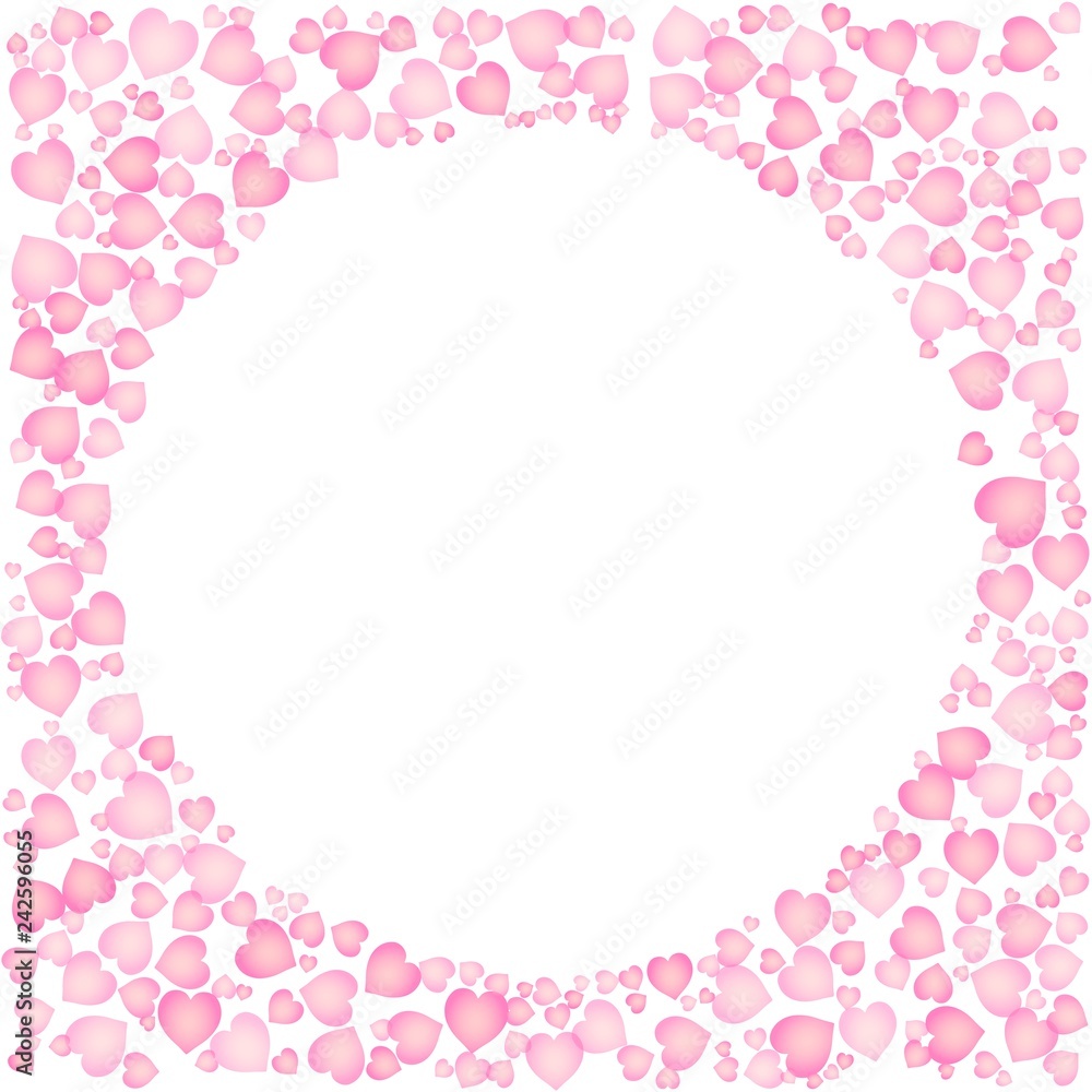Cute pink frame for Valentine Day. Circle shape out of hearts ornament. Isolated editable vector clip art on white background