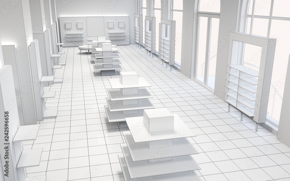 Obraz premium shop, mall, shopping mall, interior visualization, 3D illustration