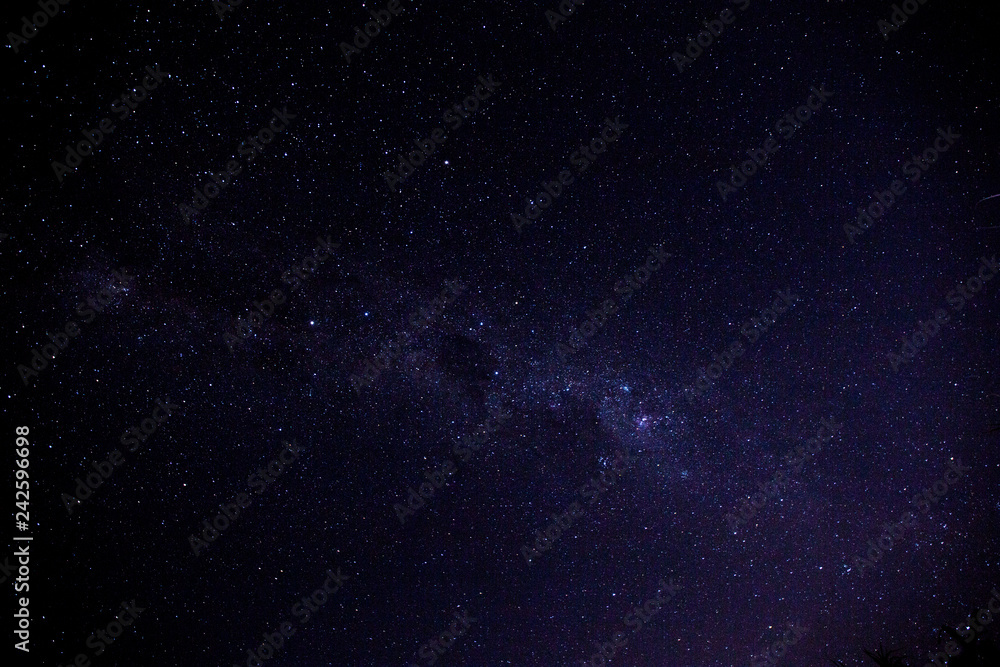 Milky Way. Fantastic night landscape with purple milky way,