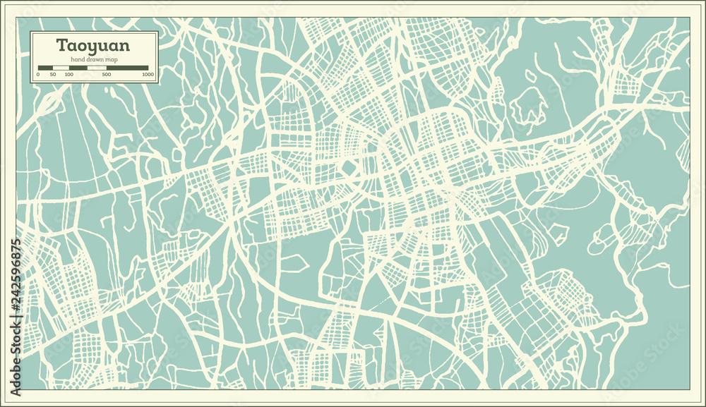 Obraz premium Taoyuan Taiwan City Map in Retro Style. Outline Map.
