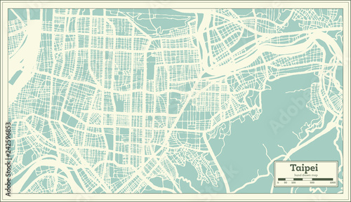 Photography Taipei Taiwan City Map in Retro Style. Outline Map.