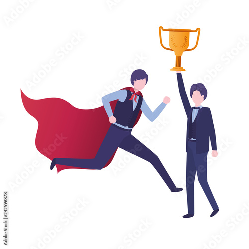 businessmen with hero coat and trophy