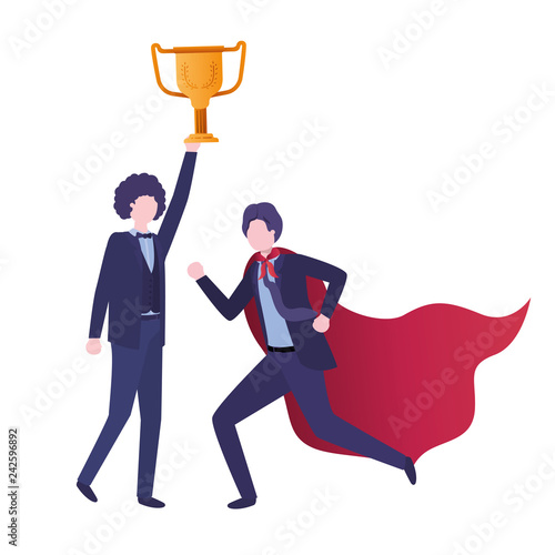 businessmen with hero coat and trophy