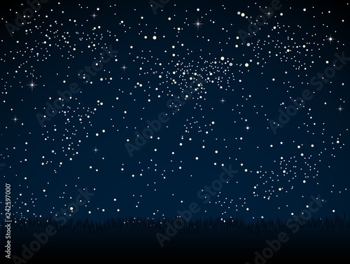 Starry Sky with Blue Glow. Shining Stars Dark Sky.