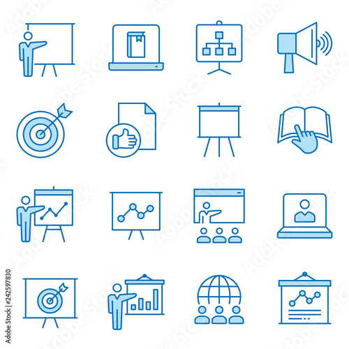 Presentation line icons set. Black vector illustration. Editable stroke.