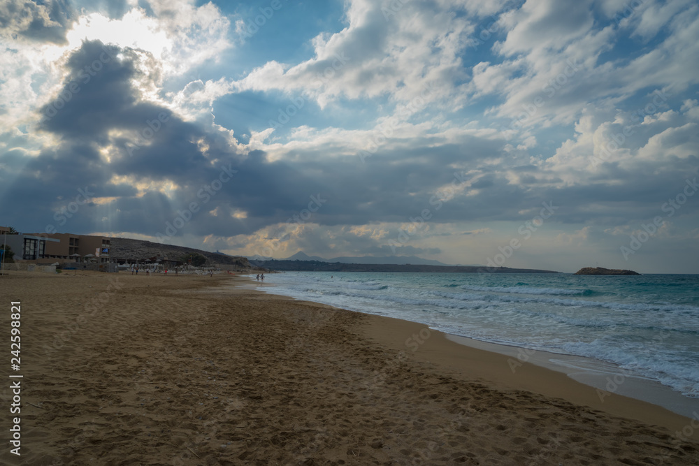 Heraklion, Crete - 10 01 2018: Amnissos beach near Heraklion airport