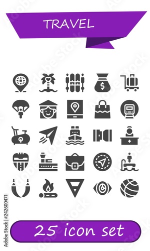 Vector icons pack of 25 filled travel icons