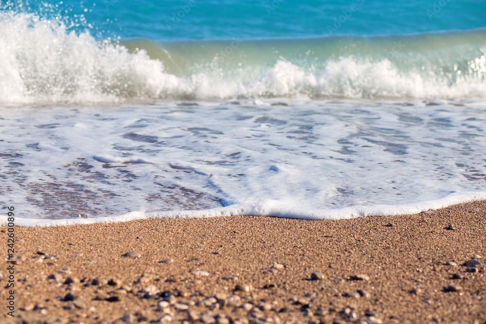 The wave fights about the coast. A surf on the Mediterranean Sea. A beautiful sea landscape on the coast of Turkey The wave fights about the coast. A surf on the Mediterranean Sea. A beautiful sea landscape on the coast of Turkey