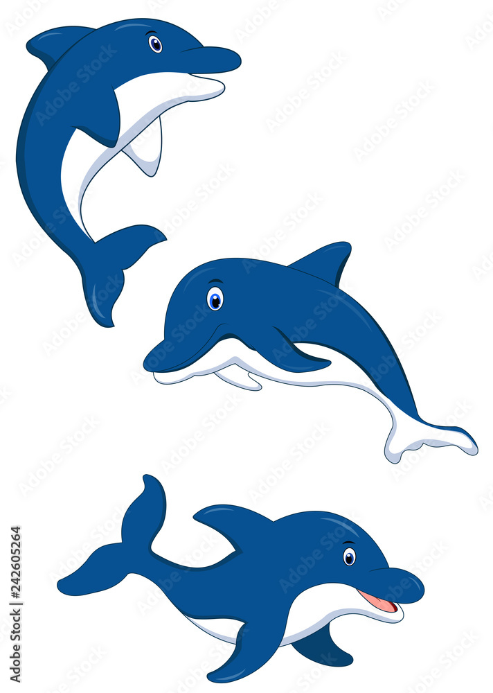 Cute cartoon dolphins set Cute cartoon dolphins set