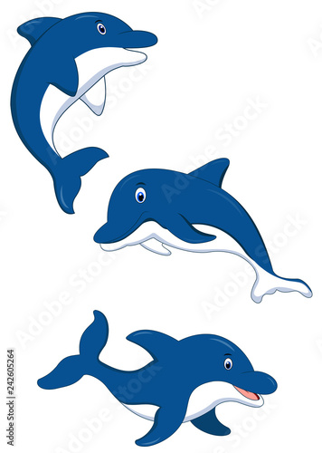 Cute cartoon dolphins set