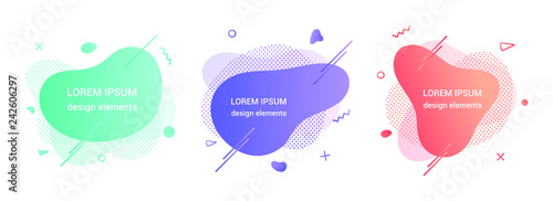 3 Modern liquid abstract element graphic gradient flat style design fluid vector colorful illustration set banner simple shape template for logo, presentation, flyer, isolated on white background.