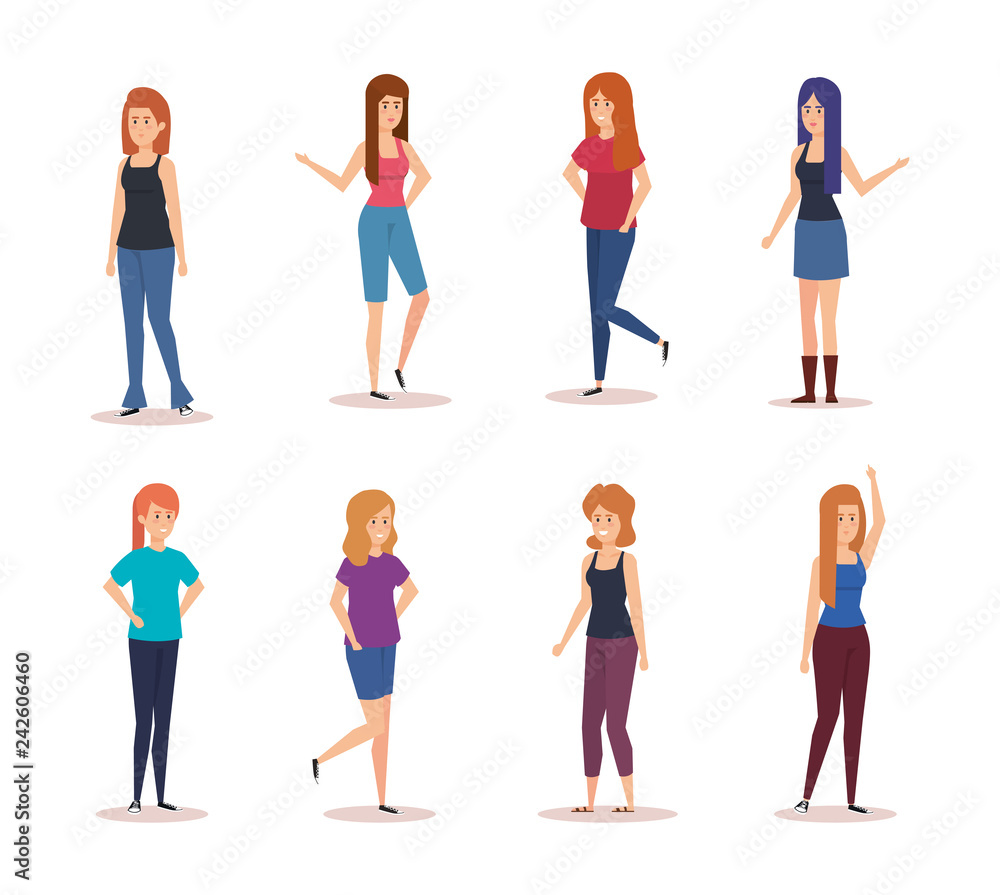 Fototapeta premium group of girls avatars characters
