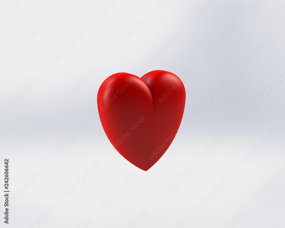 3d illustration of shiny red heart on a white background.  