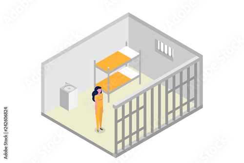 Isometric prison cell. Vector jail, Incarceration concept. Vector illustration
