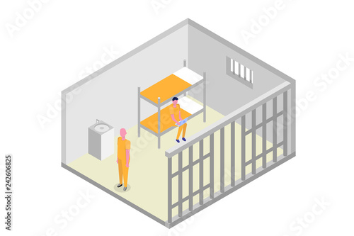 Isometric prison cell. Vector jail, Incarceration concept. Vector illustration