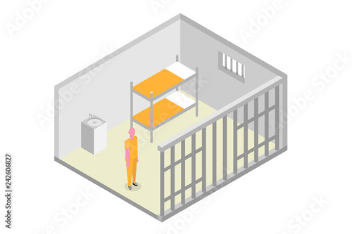Isometric prison cell. Vector jail, Incarceration concept. Vector illustration