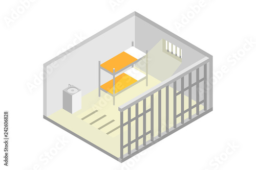 Isometric prison cell. Vector jail, Incarceration concept. Vector illustration