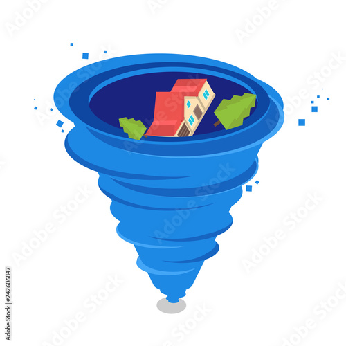 Hurricane Whirlwind, tornado, typhoon isometric concept. Vector illustration