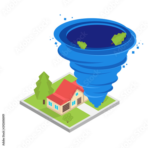 Hurricane Whirlwind, tornado, typhoon isometric concept. Vector illustration