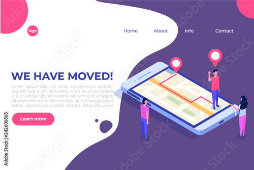 We have moved isometric concept, changed address navigation. Landing page, social media, banner, presentation template.