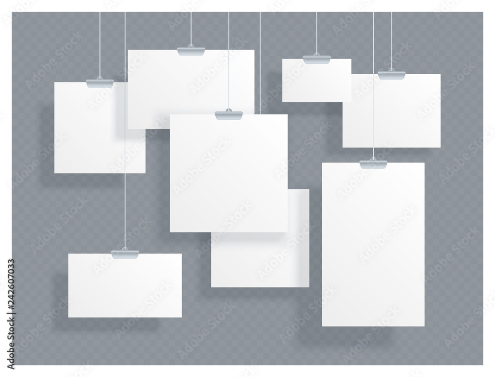 Vector collection of hanging empty blank ID cards on transparent background Vector collection of hanging empty blank ID cards on transparent background