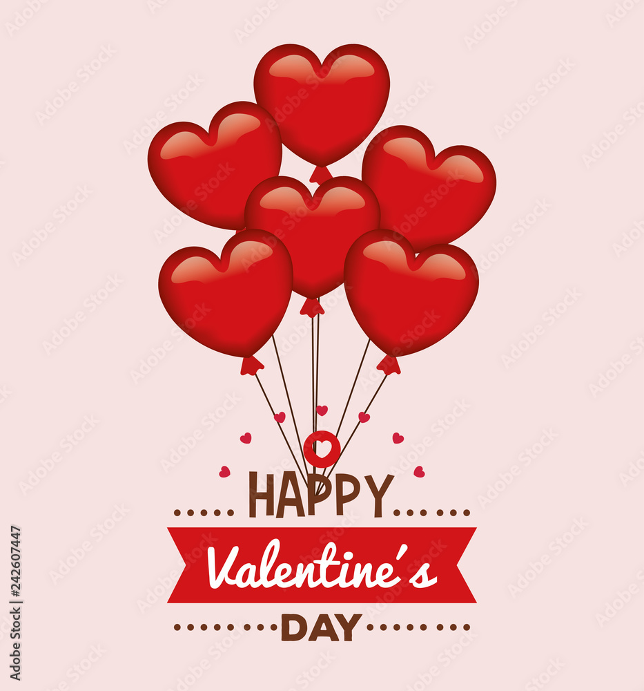 happy valentines day card with hearts balloons helium