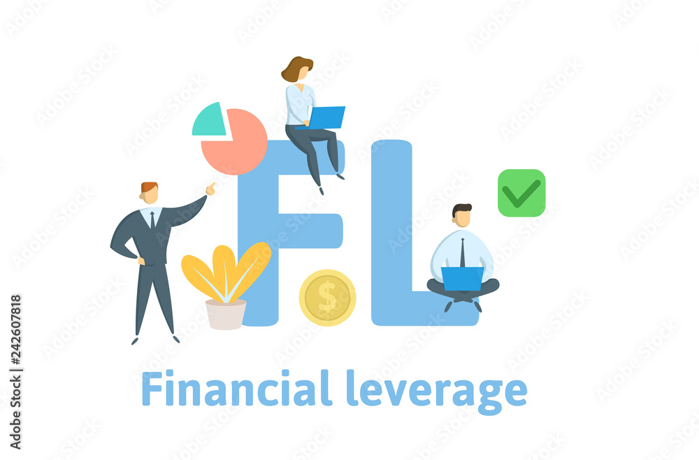 FL, Financial Leverage. Concept with keywords, letters and icons. Colored flat vector illustration. Isolated on white background.
