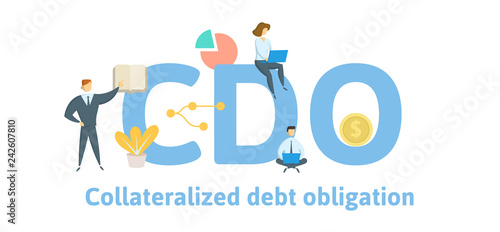 CDO, Collateralized Debt Obligation. Concept with keywords, letters and icons. Colored flat vector illustration. Isolated on white background.