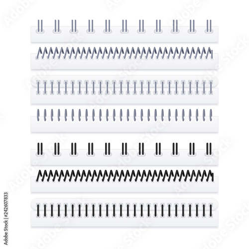 Graphic set of horizontal spirals for notepads and papers isolated on white background 