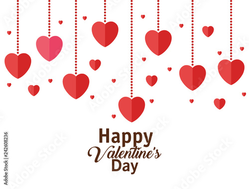 happy valentines day card with hearts hanging