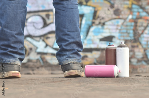 A photography of a certain number of paint cans against the graf photo