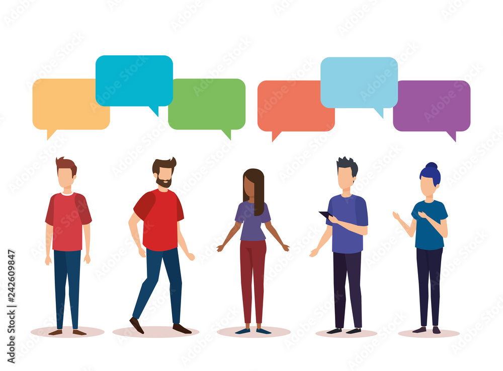 group of people with speech bubble characters group of people with speech bubble characters