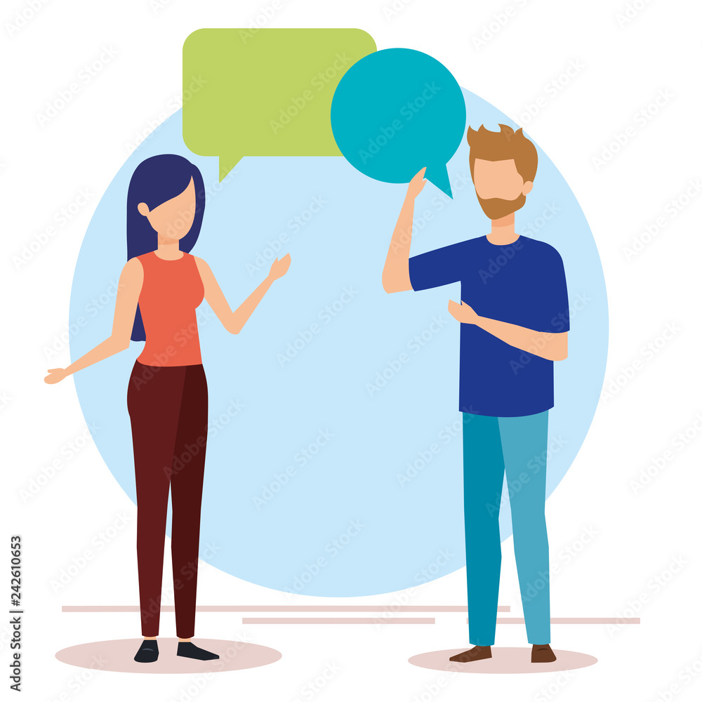 Obraz premium couple talking with speech bubbles
