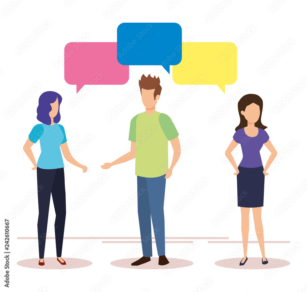 group of people with speech bubble characters group of people with speech bubble characters
