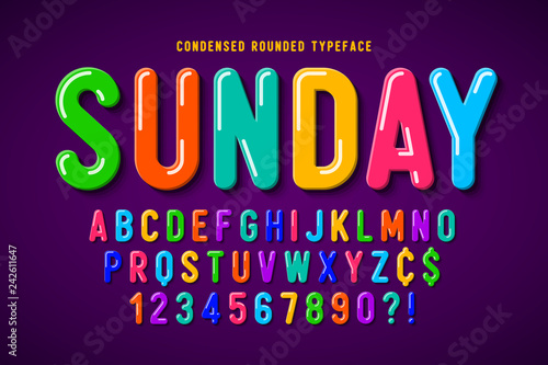 Flat bubble comical font design, colorful alphabet