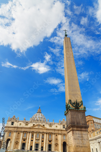 Obelisk and Basilica di San Pietro on Saint Peter's square. Vatican