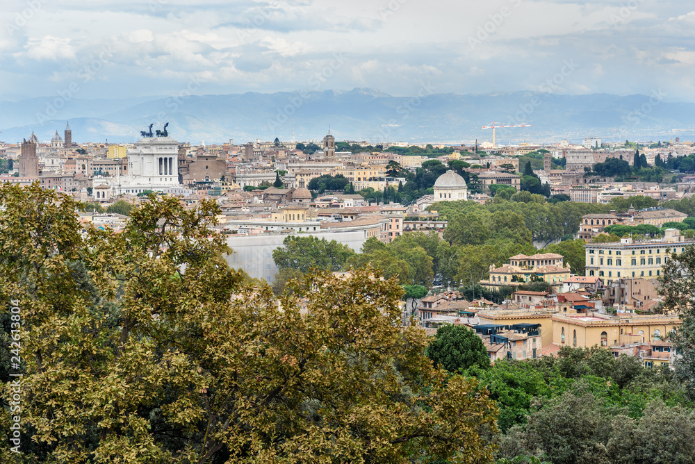 Arial view of Rome city from Janiculum hill, Terrazza del Gianicolo. Rome. Italy
