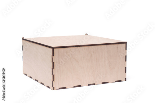 Closed plywood box on an isolated background