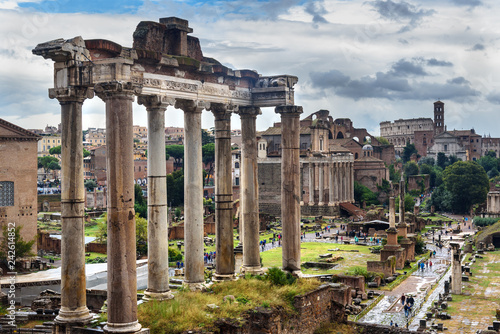 Ruins of Roman Forum. Temple of Saturn and others. Rome. Italy