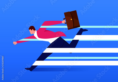 Running businessman tied up by rope