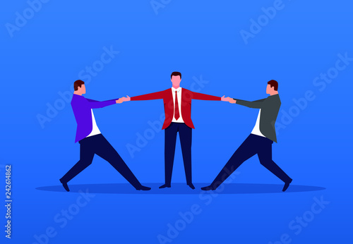 Two businessmen compete for one person at the same time