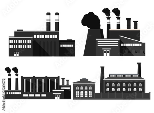 Industrial factory icon.Chimney plant building facade.Flat style a vector.
