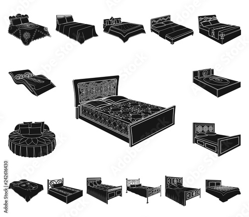 Different beds black icons in set collection for design. Furniture for sleeping vector isometric symbol stock web illustration.