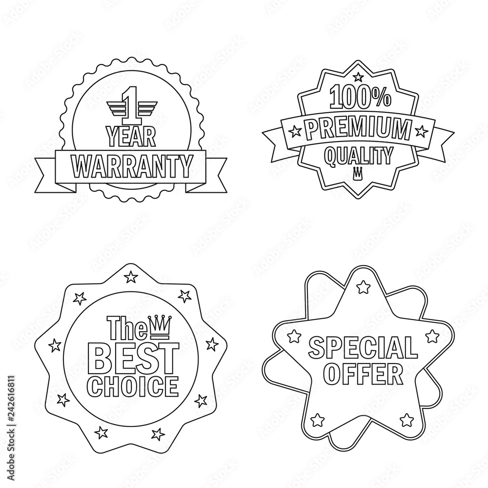 Vector design of emblem and badge symbol. Set of emblem and sticker stock vector illustration.