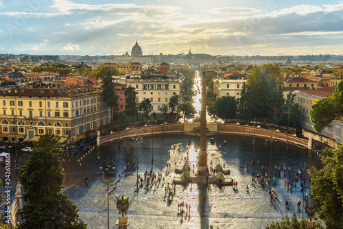 View of Piazza del Popolo from Terrazza del Pincio. Rome. Italy