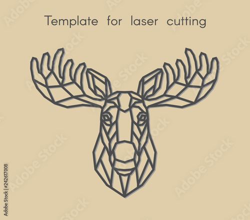 	
Template animal for laser cutting. Abstract geometric moose for cut. Stencil for decorative panel of wood, metal, paper. Vector illustration.