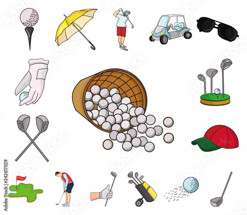Golf and attributes cartoon icons in set collection for design.Golf Club and equipment vector symbol stock web illustration.