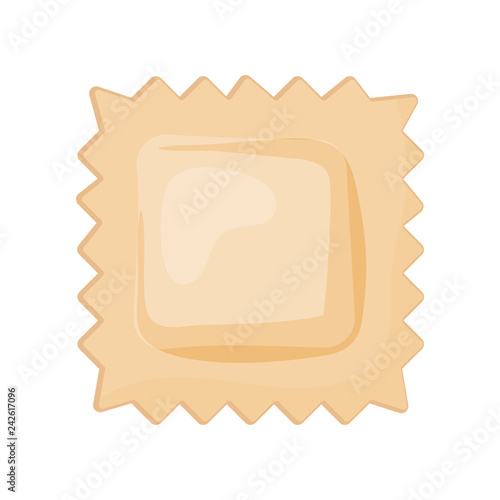 Flat vector icon of uncooked ravioli. Traditional food of Italian cuisine. Pasta dough with ground meat