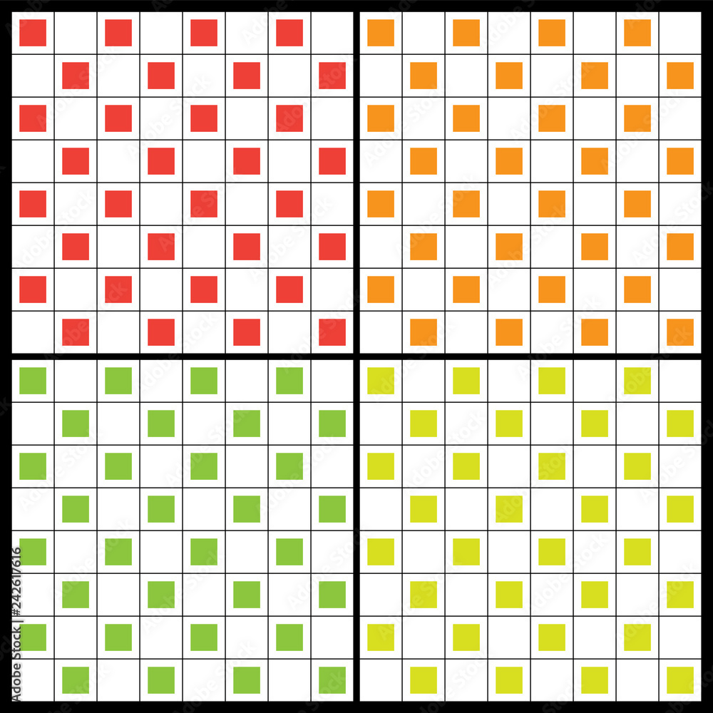 Fototapeta premium Four Seamless Abstract Backgrounds with Colorful Squares Pattern 