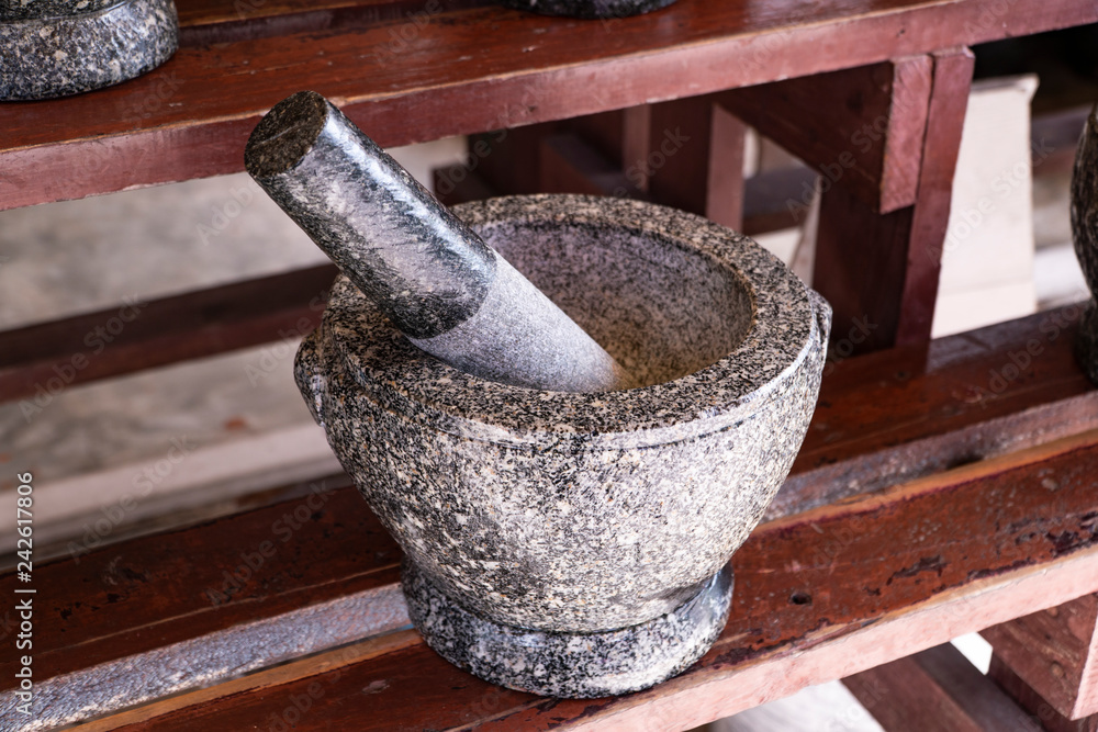 Granite Mortar and Pestle Handcrafted in Thailand 